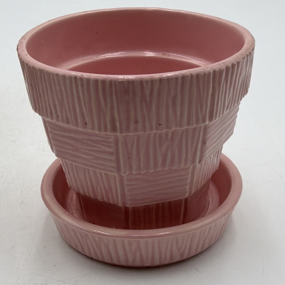 Vintage McCoy Vintage Pink Basketweave Flowerpot 4 Inch